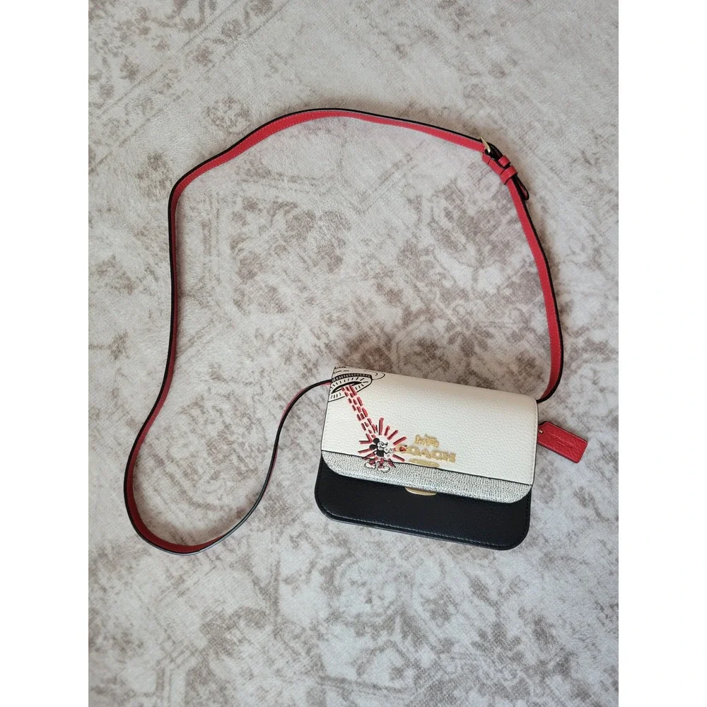 Coach Disney Keith Haring Riley Crossbody C6895 Mickey UFO Leather Bag